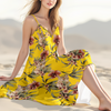 Custom Cat Photo With Floral Pattern Women's V-neck Cami Maxi Dress LM32 893327