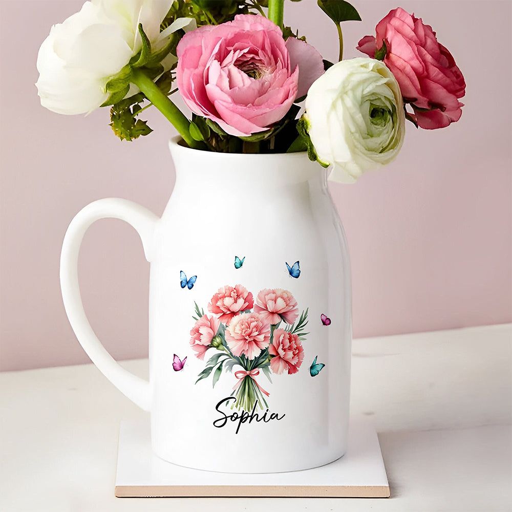 Custom Name Birth Month Flower Vase, Personalized Gift for Her HO82 901774
