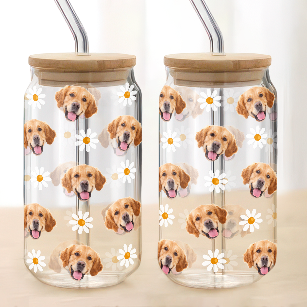 Custom Face Photo With Icon Dog Glass Can With Lid TH10 892449