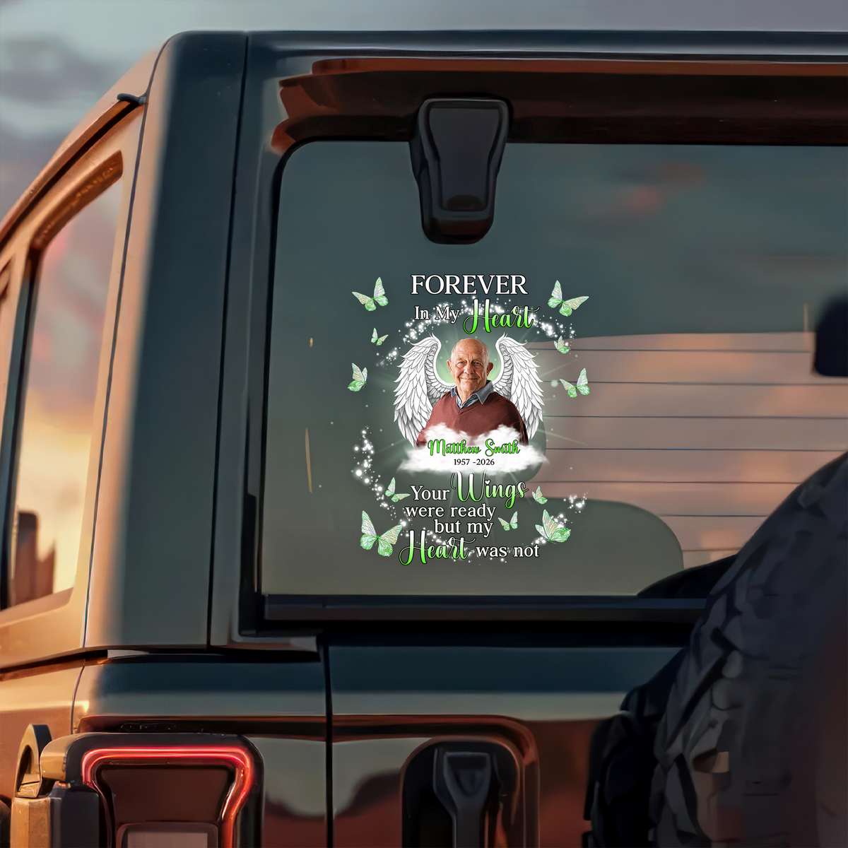Custom Photo Wings Forever In My Heart Memorial Car Window Decal Sticker HA75 921074