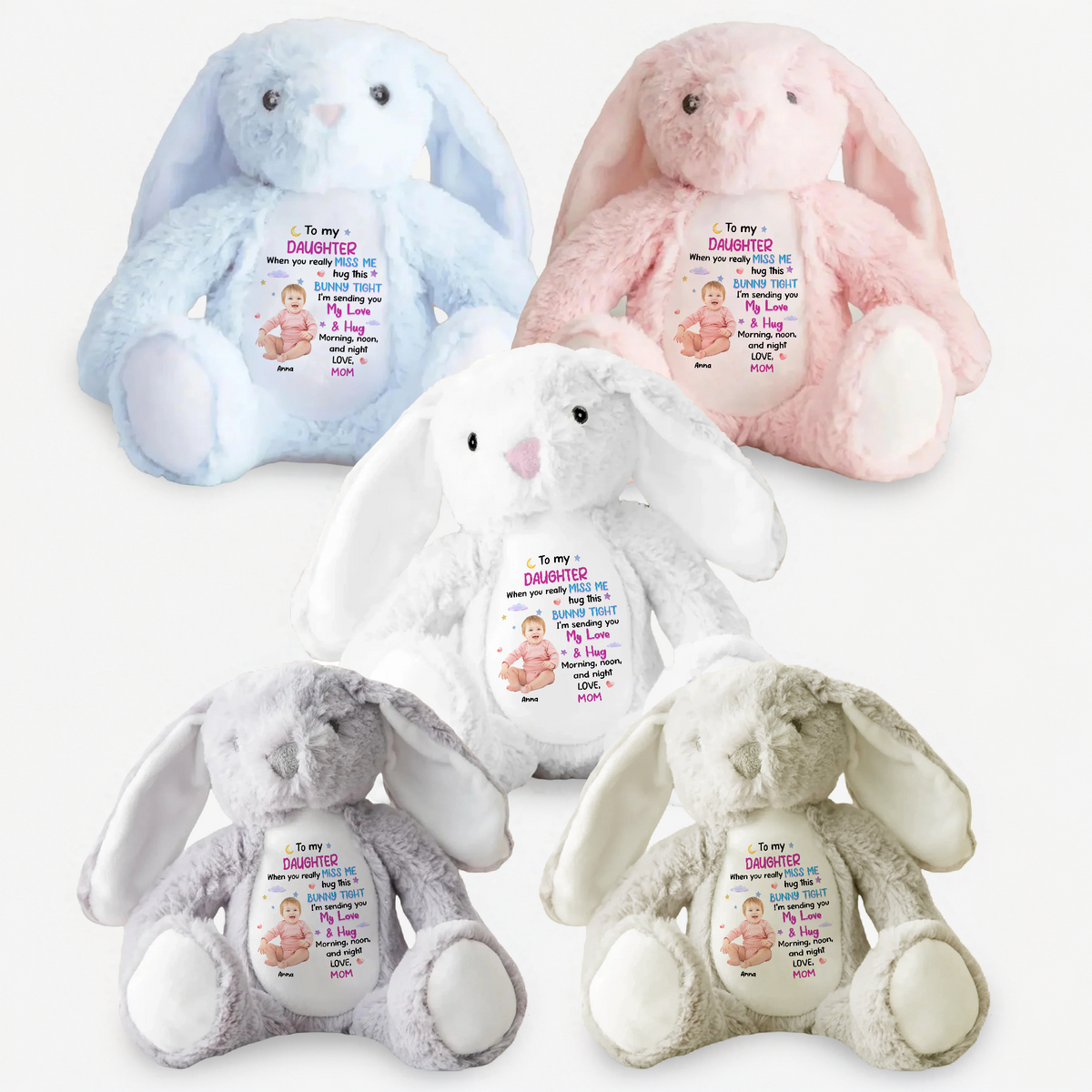 Custom Photo To My Daughter Granddaughter Bunny Plush Gift From Mom Grandma CH07 895302