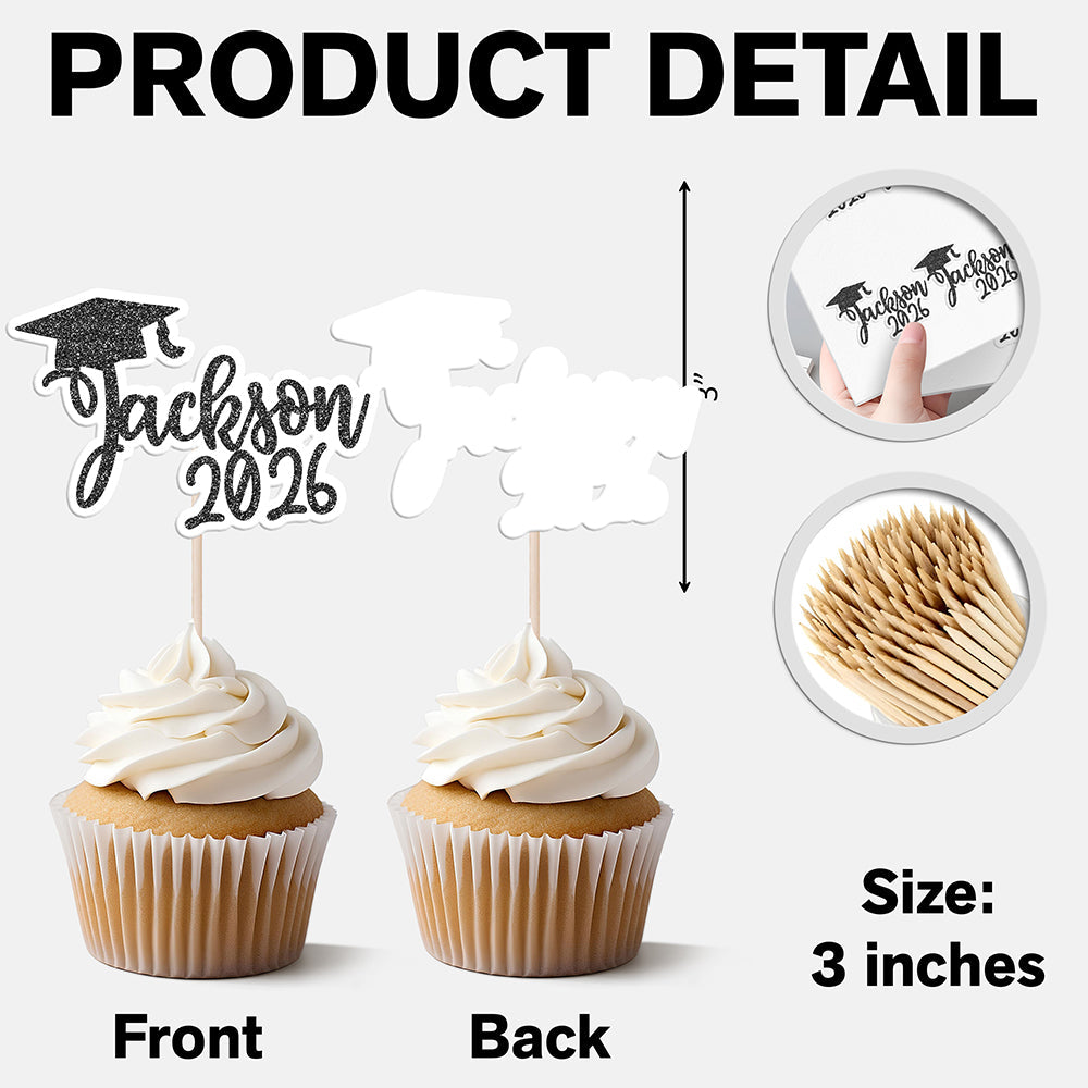 Personalised Class Of 2026 Glitter Bachelor Cap Cupcake Topper - Graduation Party Decorations for Graduates HO82 901492