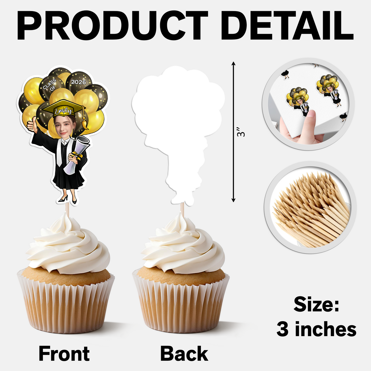 Custom Photo Class of 2026 Balloons Graduation Cupcake Toppers, Personalized Grad Party Decor CH07 910986
