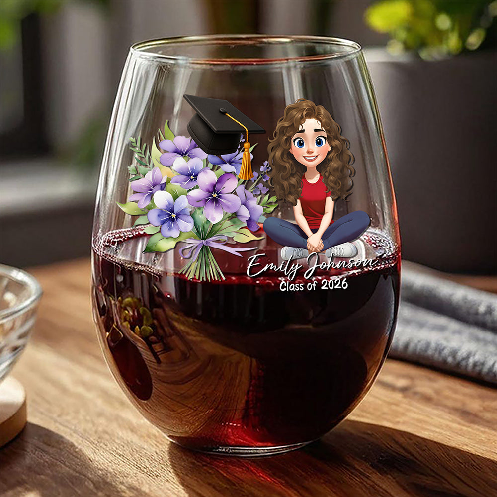 Personalized Birth Flower Class of 2026 Graduation Wine Glass HO82 901782