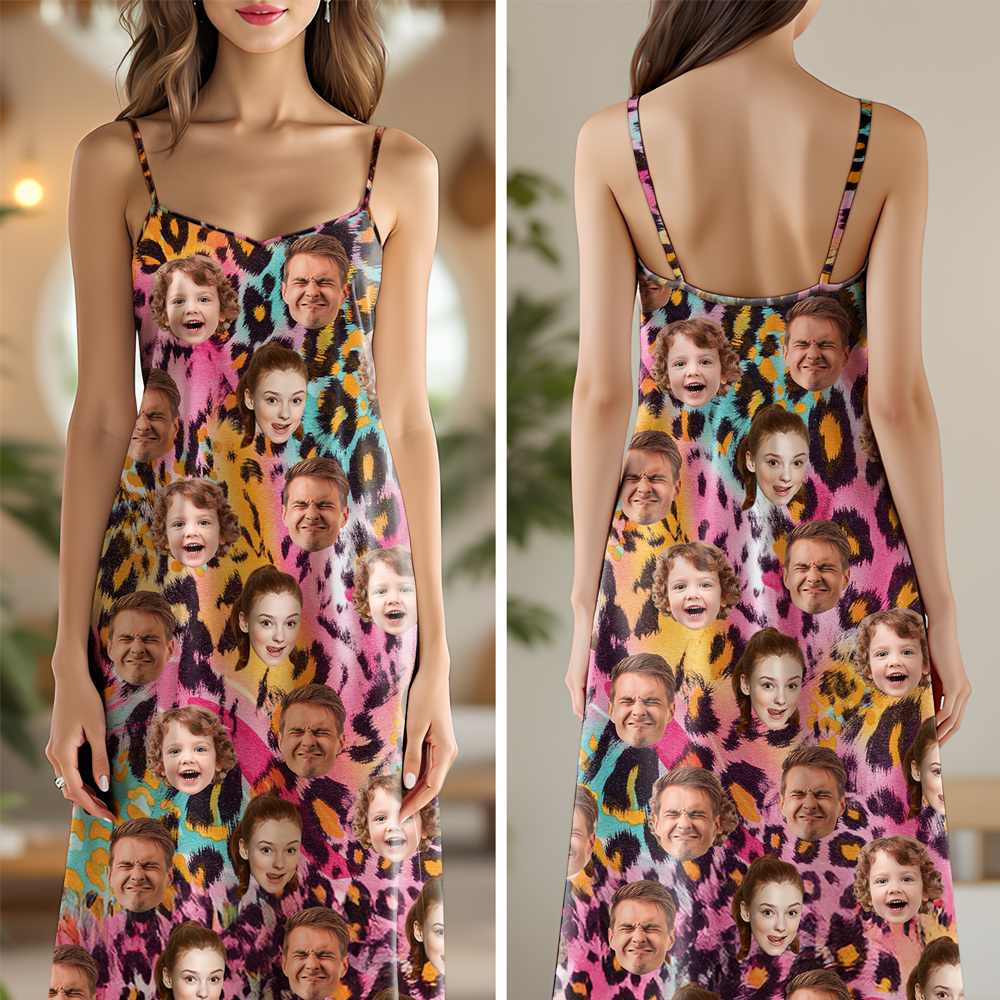 Custom Photo Human And Leopard Summer Hawaii Maxi Dress LM32 893333