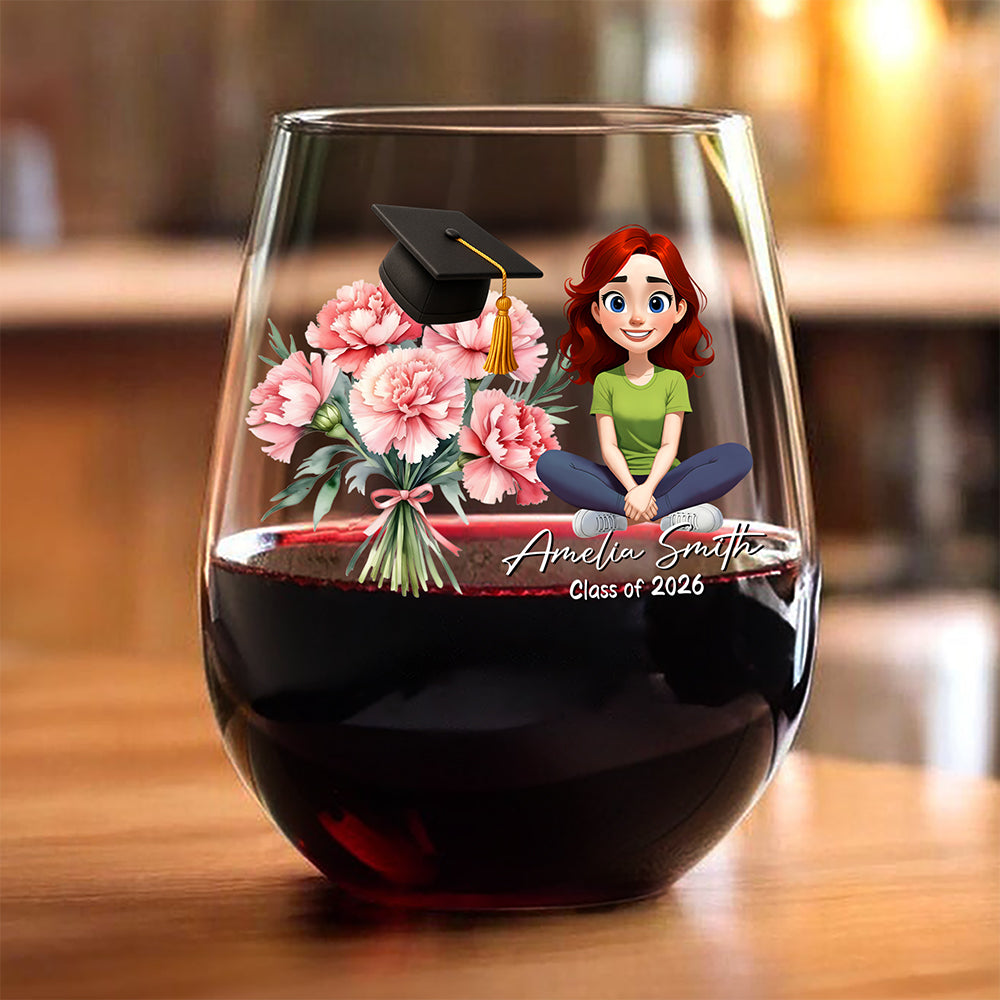 Personalized Birth Flower Class of 2026 Graduation Wine Glass HO82 901782