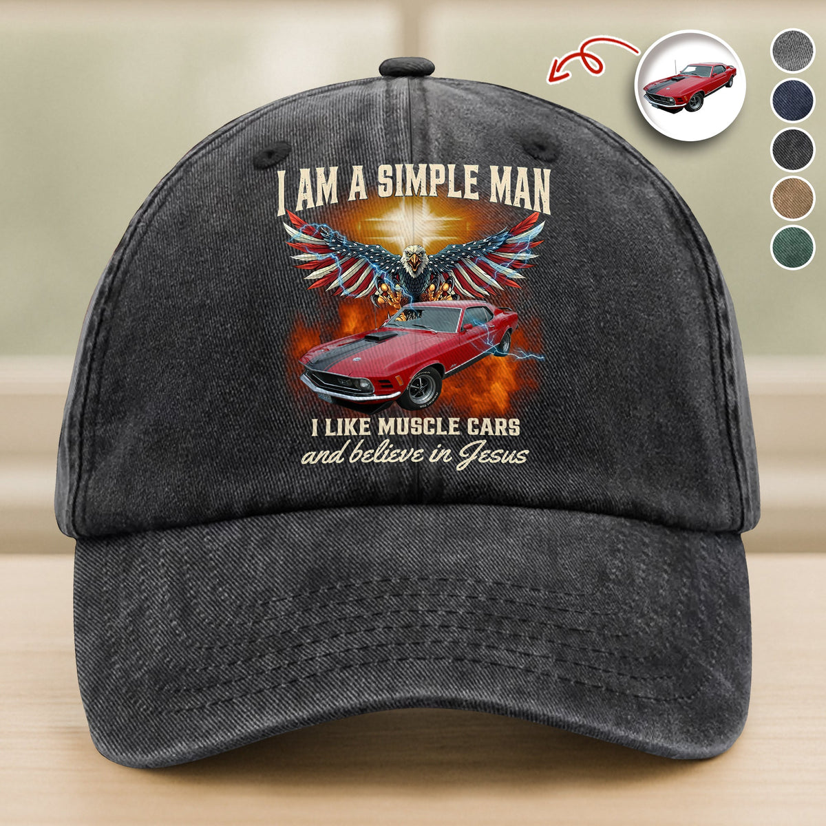 Custom Car Photo I Am A Simple Man Washed Denim Baseball Cap CH07 896386