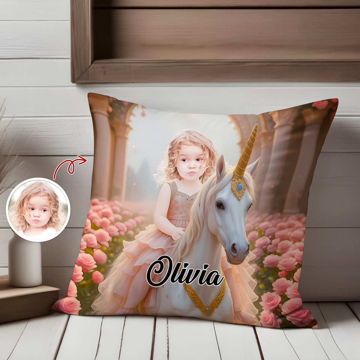 Custom Cute Kid Photo Riding Dinosaur Pillow Personalized Gift For Daughter Son CH07 895712