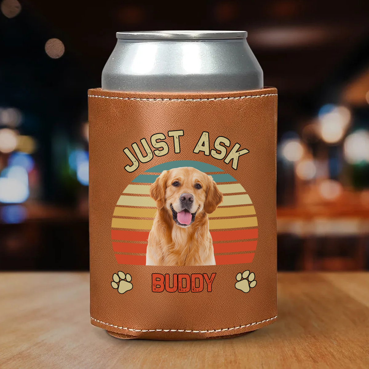 Personalized Dog Photo Best Dog Mom Ever Leather Can Cooler Holder TH10 894111