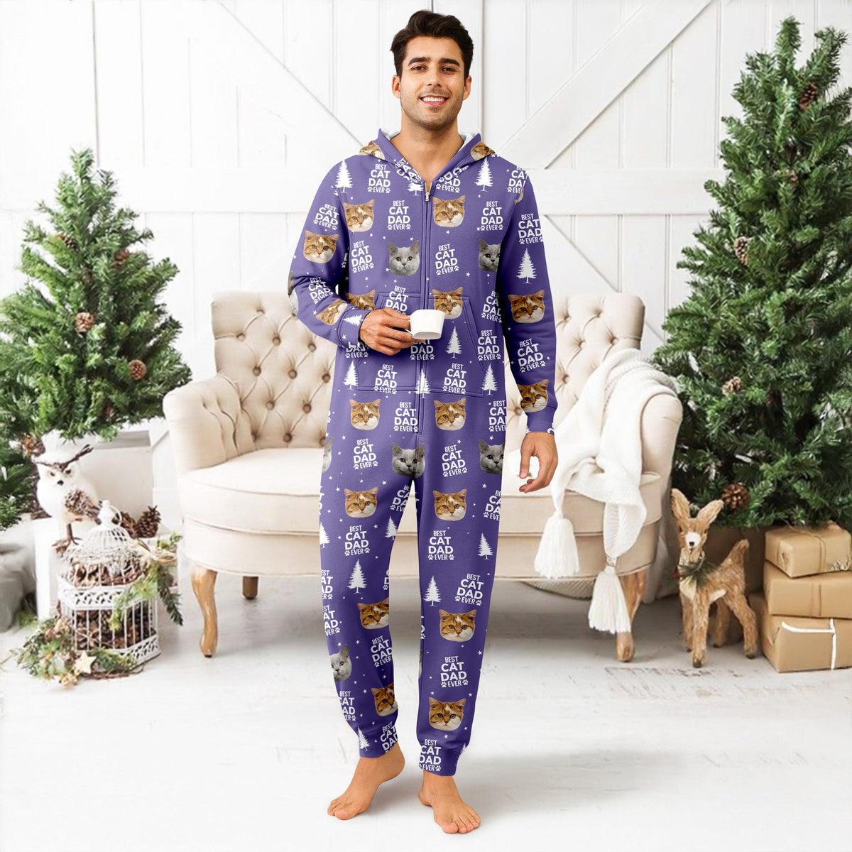 Custom Cat Face Photo Personalized Best Cat Dad Mom Onesie Pajamas CH07 896608