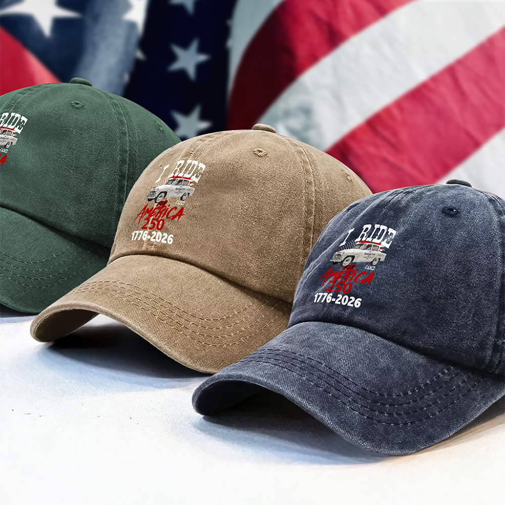 Custom Car Photo I Ride for America 250 Washed Denim Baseball Cap HA75 898218