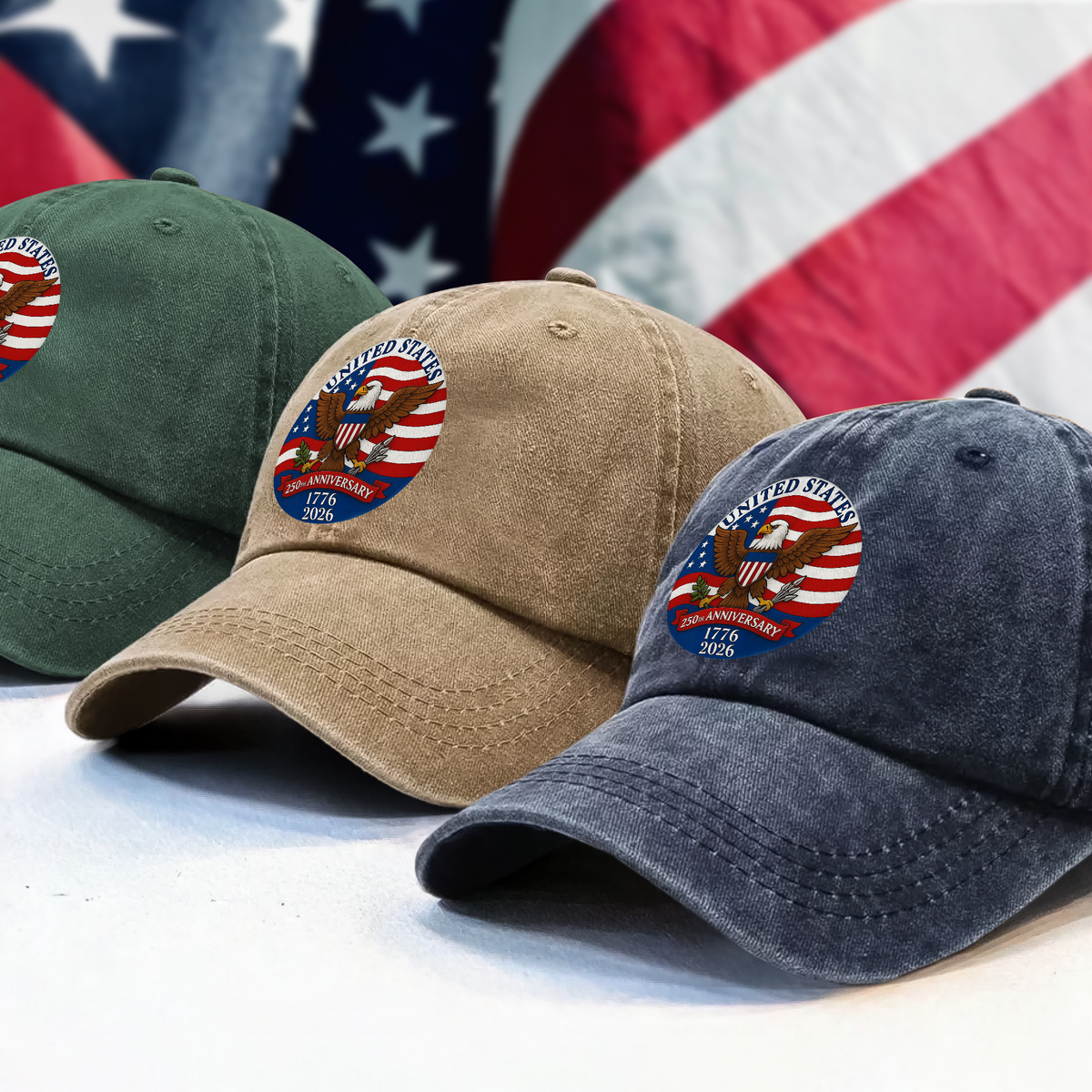 1776 -2026 American 250th Anniversary Eagle Washed Baseball Denim Cap CH07 899370