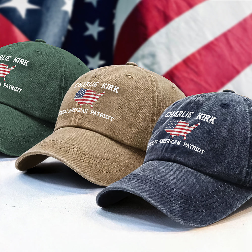 Charlie Kirk Great American Patriot Washed Denim Baseball Cap HA75 64430