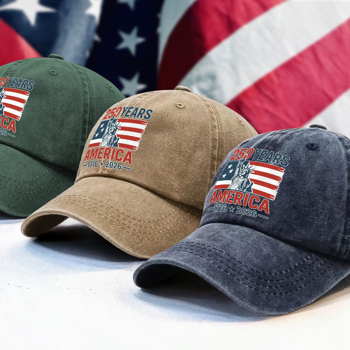 250 Years America 1776 - 2026 Washed Denim Baseball Cap HO82 894546