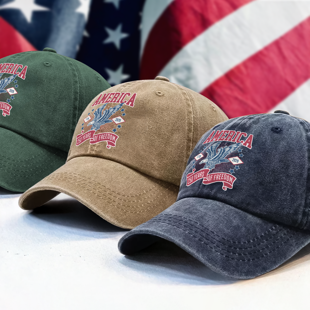 America 1776 - 2026 250 Years Of Freedom Washed Denim Baseball Cap HA75 897016