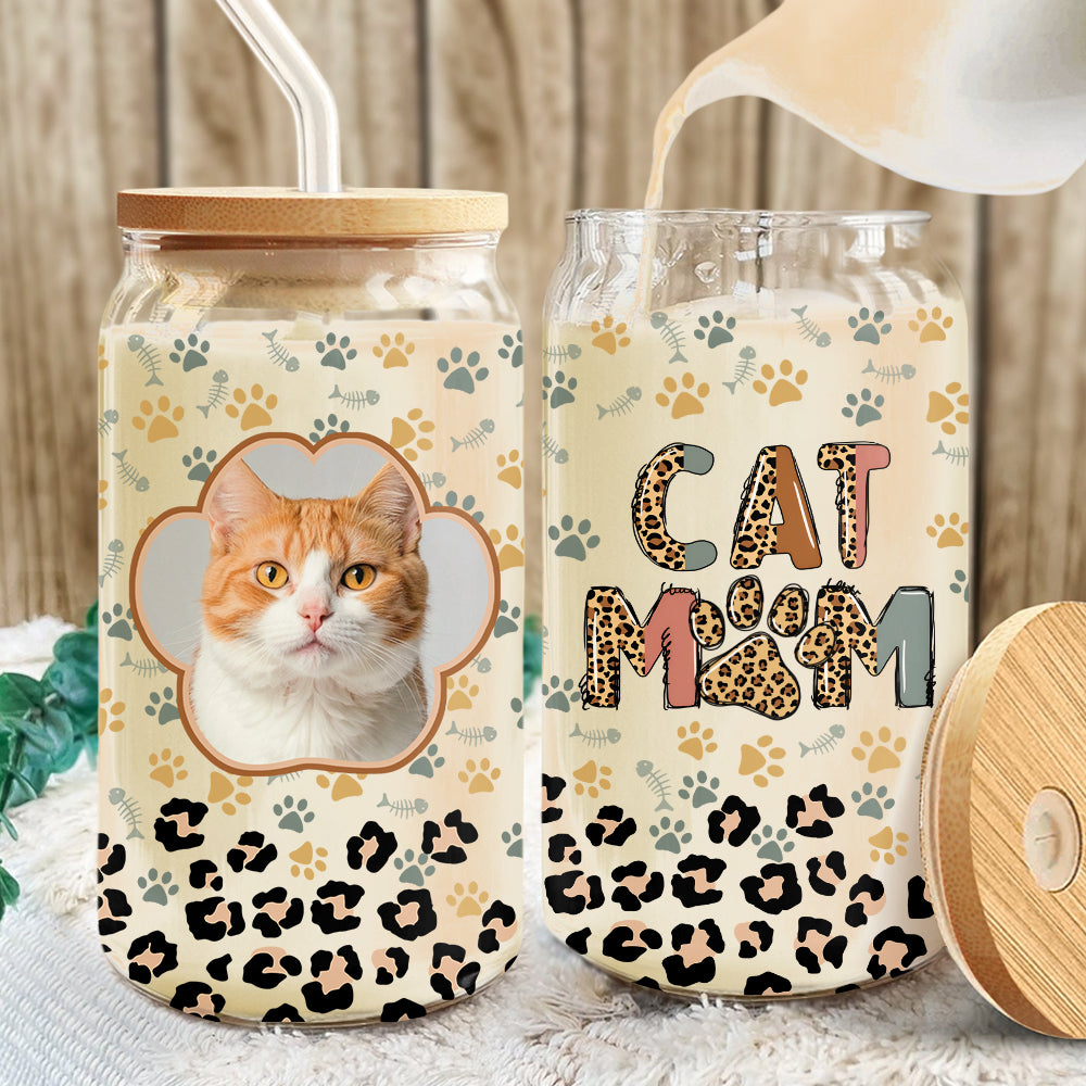 Custom Photo Leopard Pet Mom Mother's Day Glass Can With Lid TH10 892523