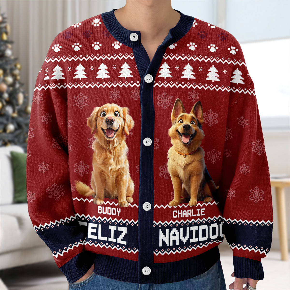 Personalized Happy Pawlidays Christmas Ugly Cardigan For Dog Lover TH10 896347