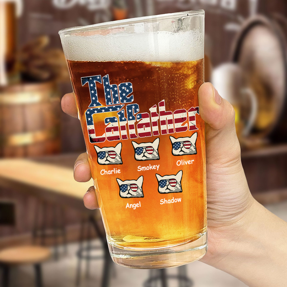 The Catfather US Flag Cat Personalized Print Beer Glass HA75 892414