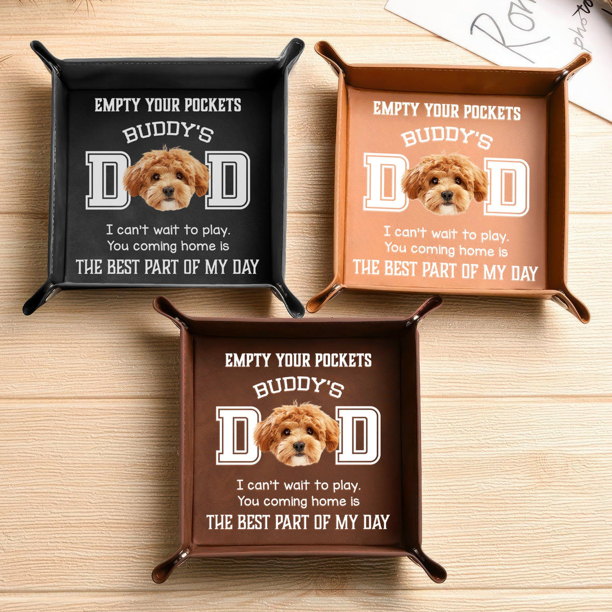Custom Photo Dog Can't Wait To Play With Dad Leather Valet Tray LM32 893617