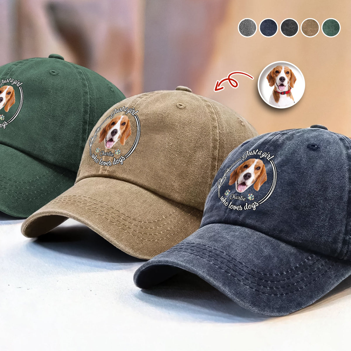 Custom Photo Just A Girl Who Loves Dogs Washed Denim Baseball Cap HA75 897836