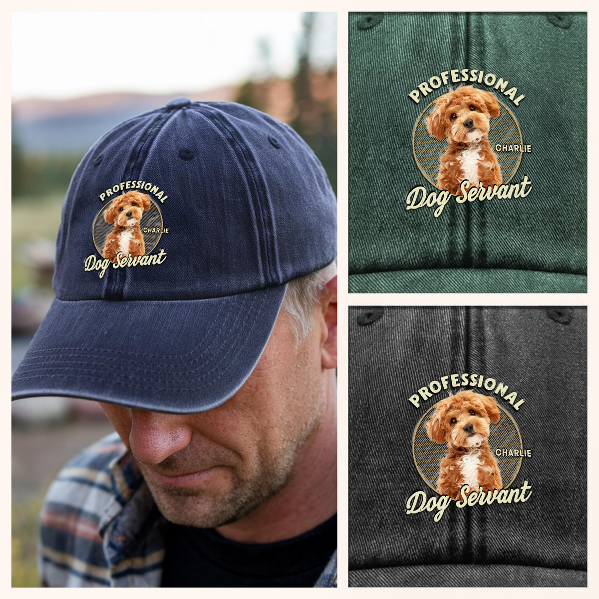 Custom Photo Servant Of Dog Cat Washed Denim Baseball Cap Gift For Dog Cat Lovers HO82 893960