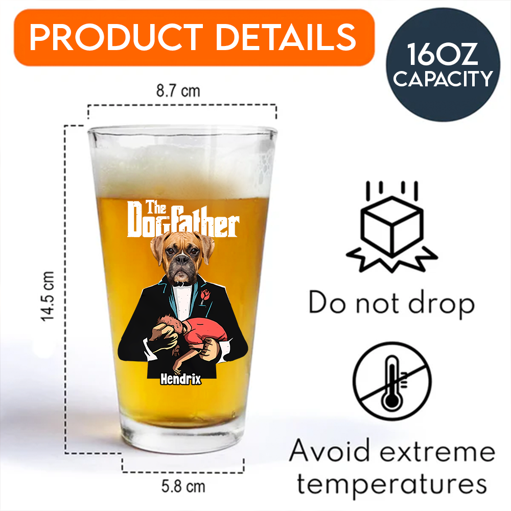 Custom Dog Photo The Dogfather Print Beer Glass Personalized Gift For Dog Dad HO82 893872