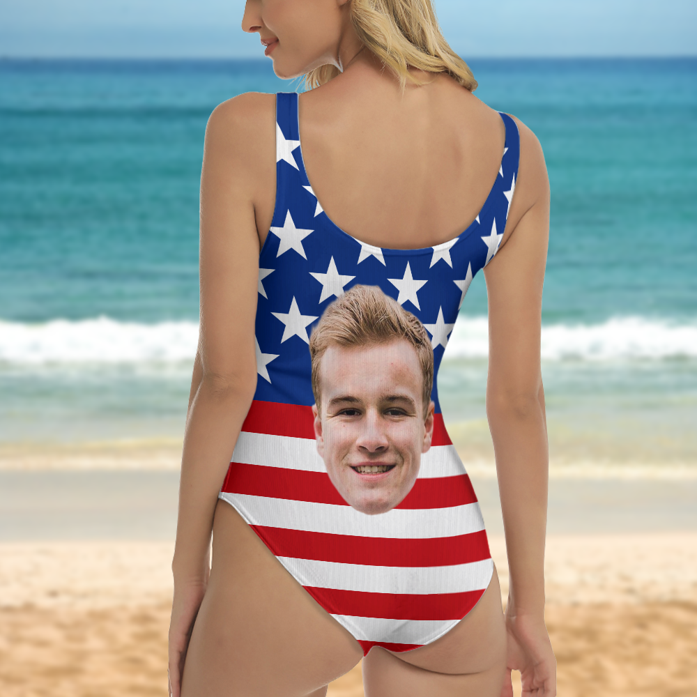 Custom Big Face American Flag Swimsuit Personalized Funny Independence Day Gift CH07 896106