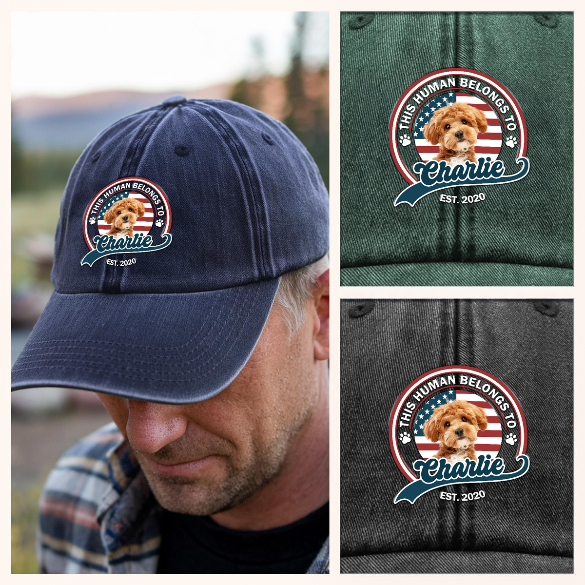Custom Photo This Human Belongs To Dog Cat Washed Denim Baseball HA75 892556