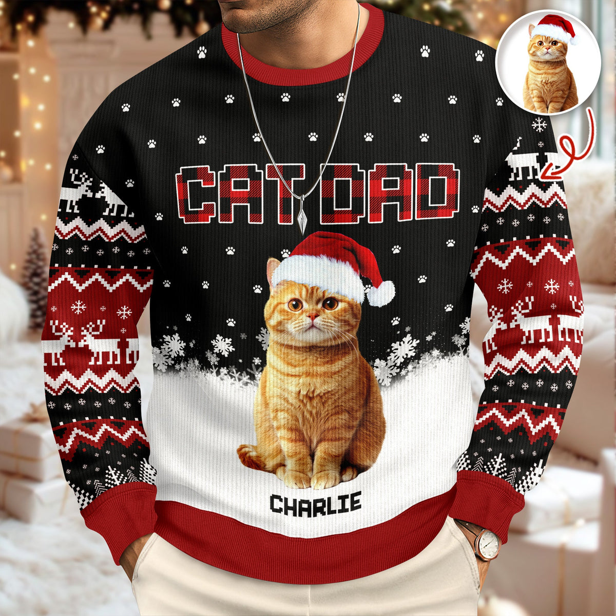 Custom Cat Photo - Cat Mom Cat Dad Christmas Pattern Ugly Sweater Christmas Gift HA75 897612