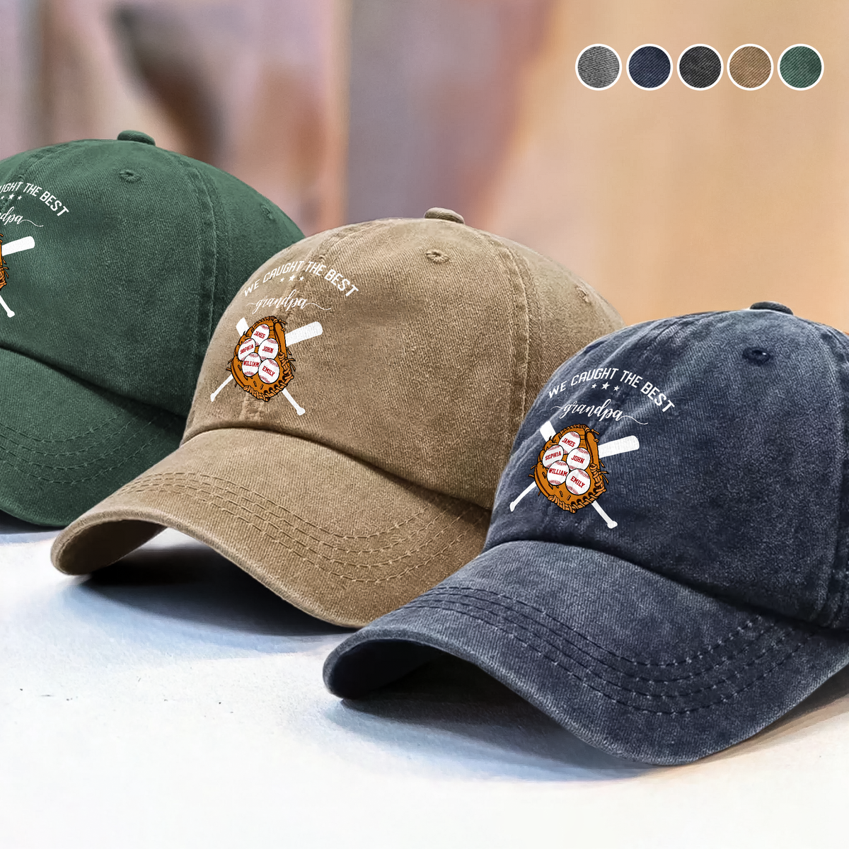 Personalized We Caught The Best Dad Washed Denim Baseball Cap TH10 896167