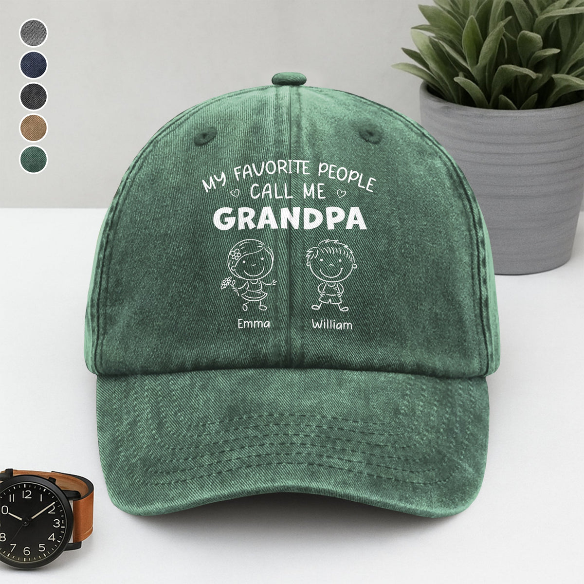My Favorite People Call Me Daddy Vintage Washed Denim Baseball Cap Personalized Gift For Dad, Grandpa HO82 894456