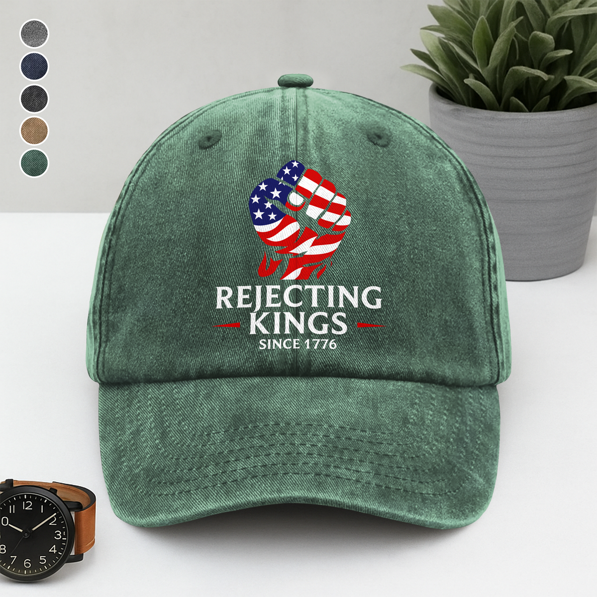 Rejecting Kings Since 1776  Washed Denim Baseball Cap LM32 899347