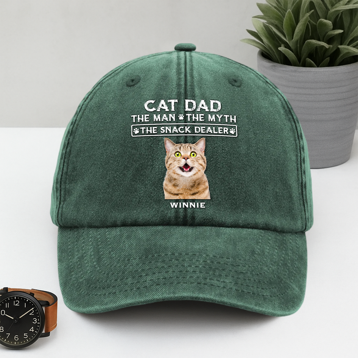 The Man The Myth The Snack Dealer Custom Pet Photo Washed Denim Baseball Cap Dog Dad, Cat Dad Gift CH07 895858