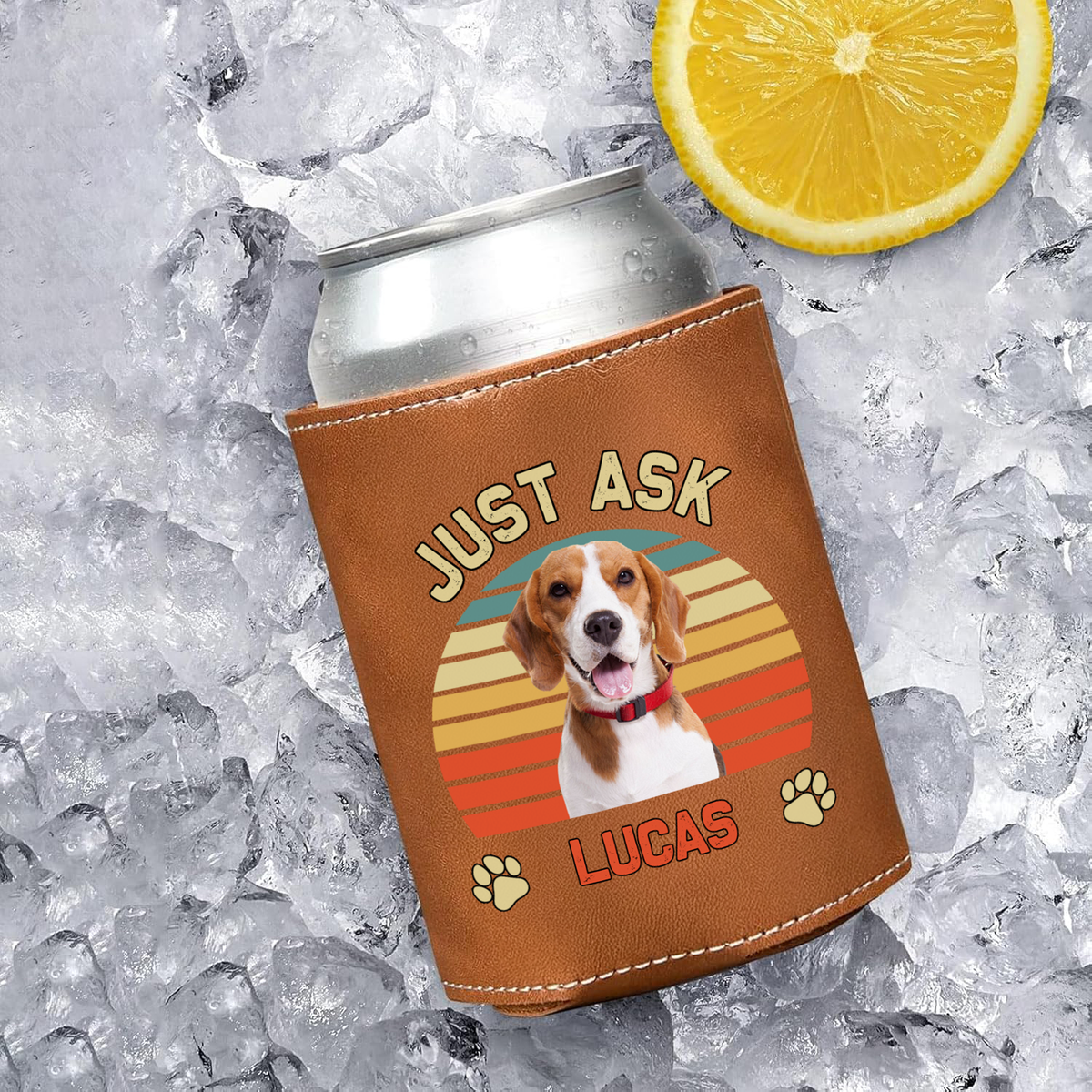 Personalized Dog Photo Best Dog Mom Ever Leather Can Cooler Holder TH10 894111