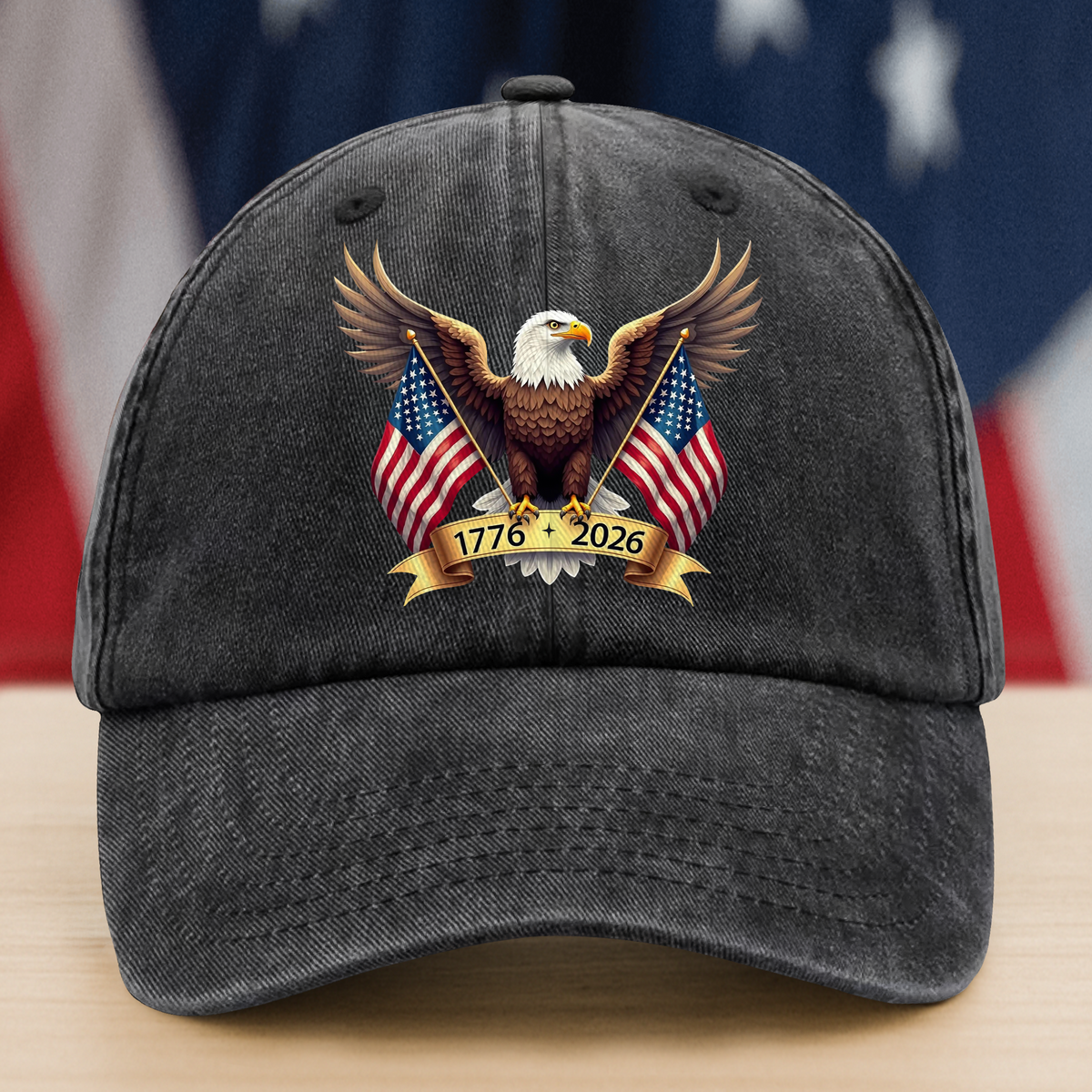 American Eagle and US Flag 250th Birthday USA Washed Denim Baseball Cap HO82 900356