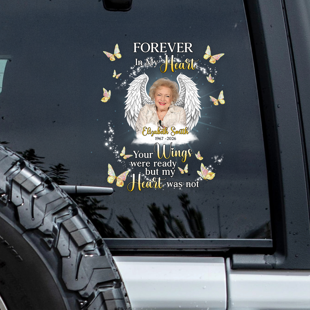 Custom Photo Wings Forever In My Heart Memorial Car Window Decal Sticker HA75 921074