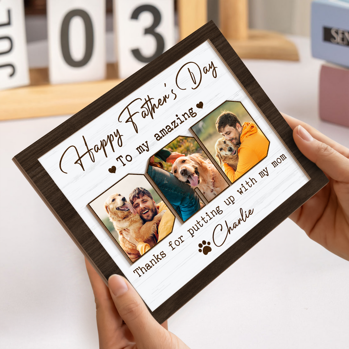 Custom Photo Happy Father's Day To My Amazing Dad 2-Layered Wooden Plaque With Stand HA75 892520