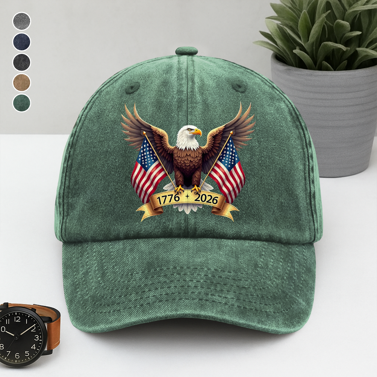 American Eagle and US Flag 250th Birthday USA Washed Denim Baseball Cap HO82 900356