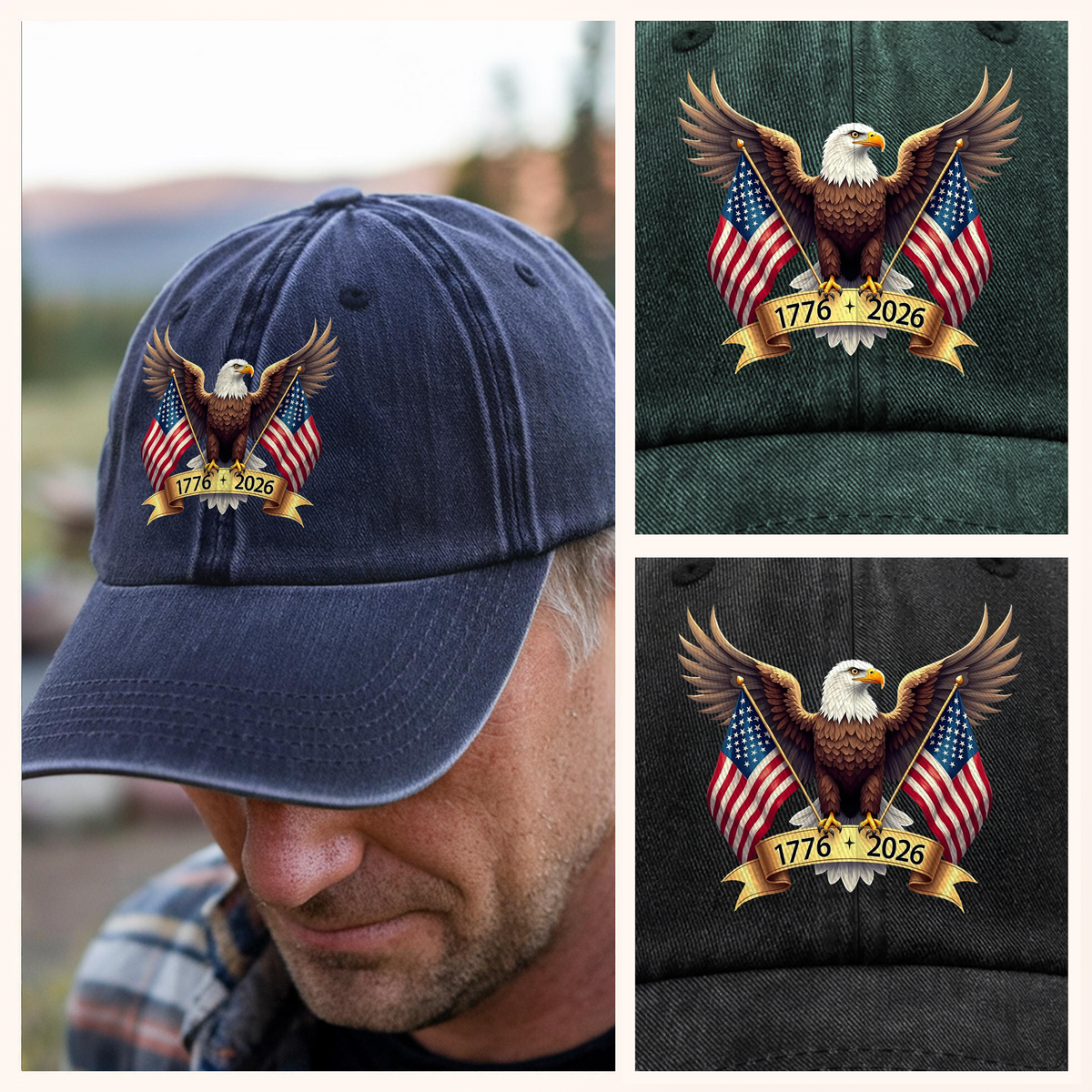 American Eagle and US Flag 250th Birthday USA Washed Denim Baseball Cap HO82 900356