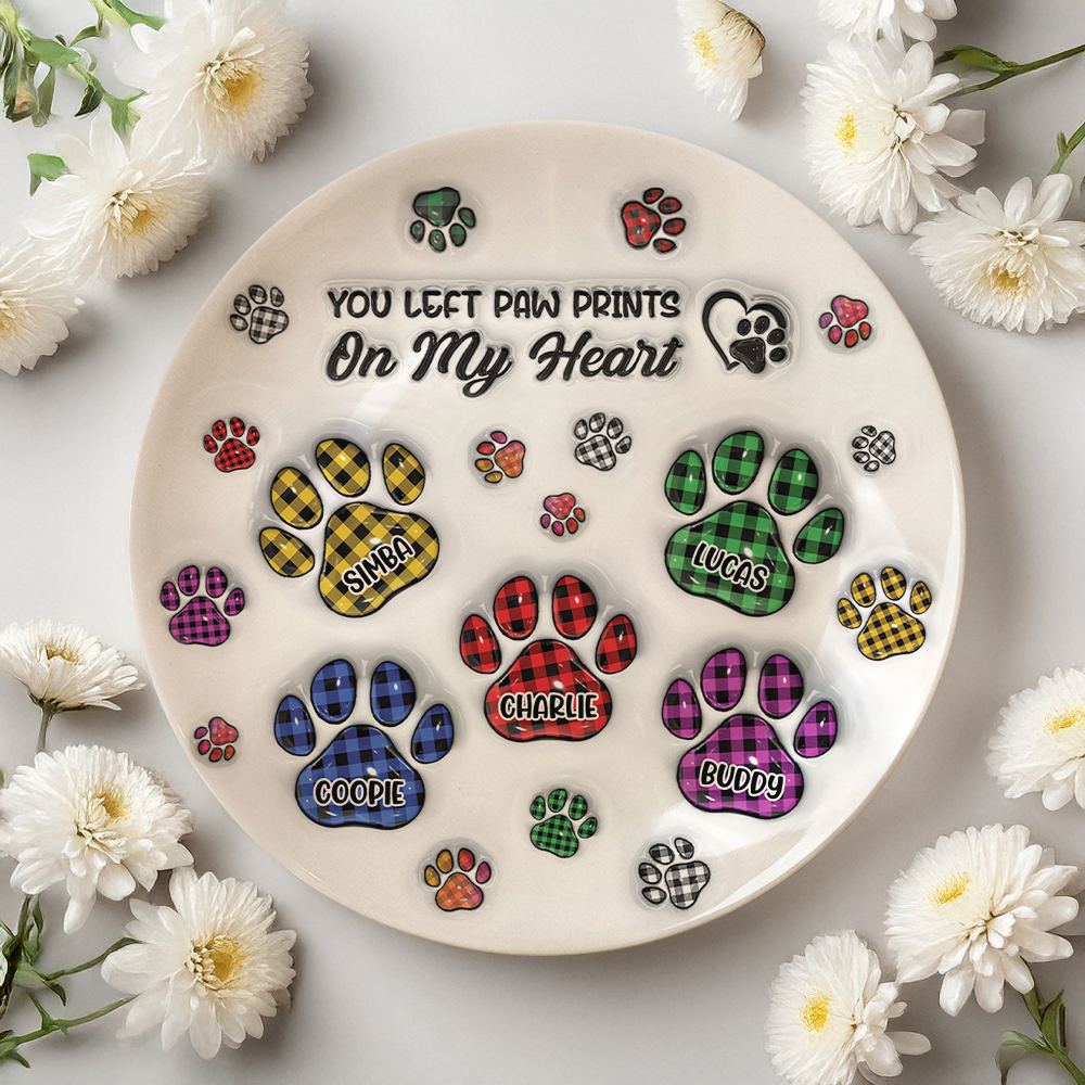 Custom Photo You Left Paw Prints On My Heart Memorial 3D Inflated Effect Printed Ceramic Plate HA75 897060