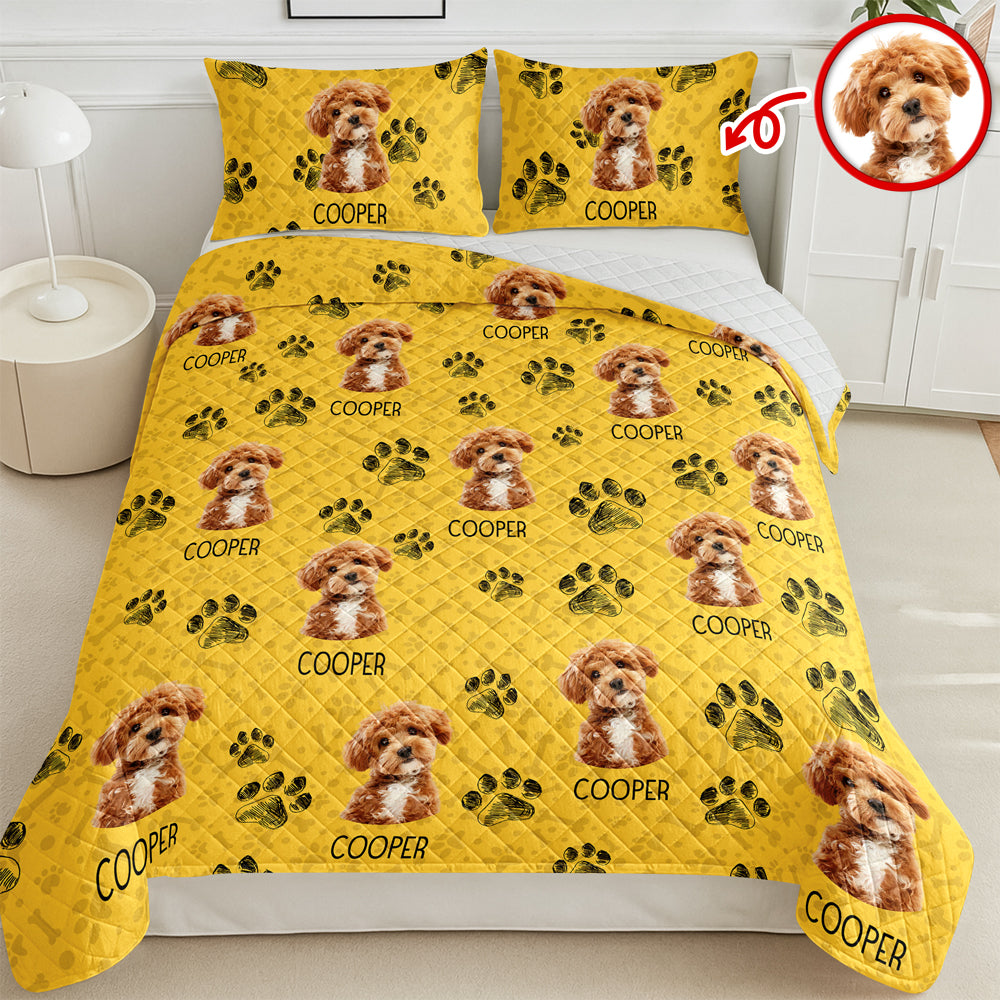 Custom Photo With Dog Cat Paw Quilt Bedding Set For Dog Cat Lovers LM32 897237