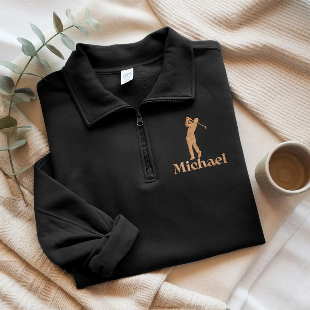 Custom Golf Player Name Embroidered Quarter Zip Sweater For Him Her CH07 910004