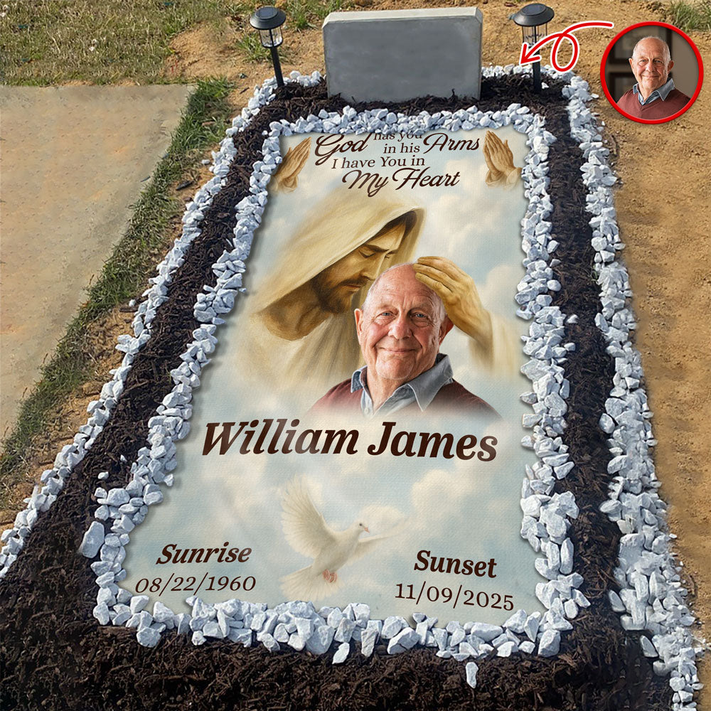 Custom Photo Safe in the Arms of Jesus Grave Blanket Memorial Gift LM32 897511
