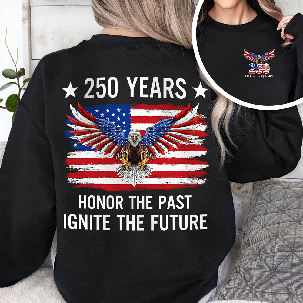 America 250th Anniversary Back & Front Dark Shirt | Bald Eagle Flag Tee for July 4th HO82 901058