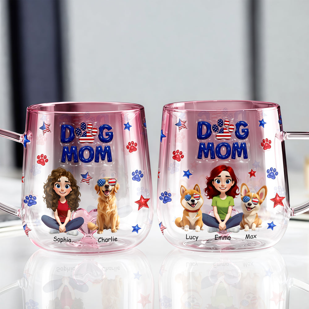Custom Dog Mom & 3D Dog US Flag Gradient Glass Mug HO82 901916
