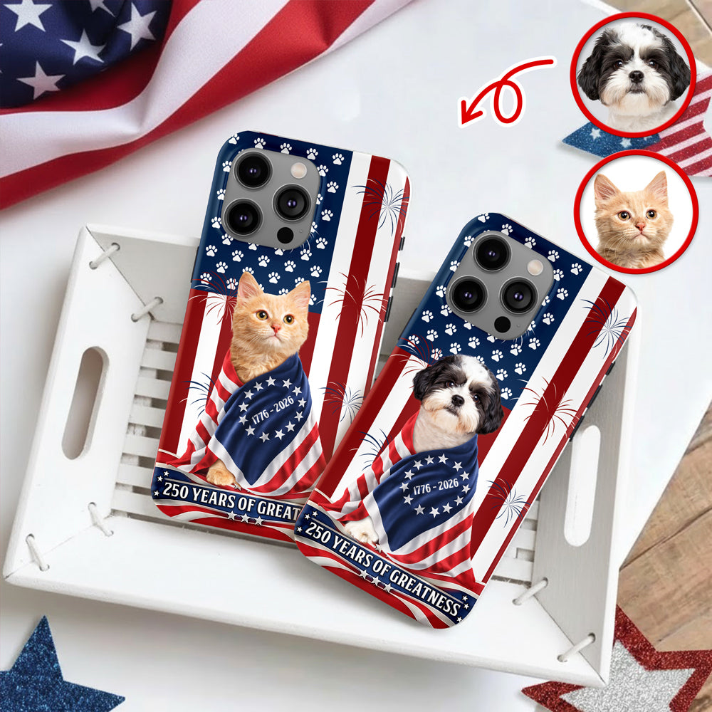 Custom Photo My Dog, Cat Loves America 1776-2026 Patriotic Phone Case HO82 901206
