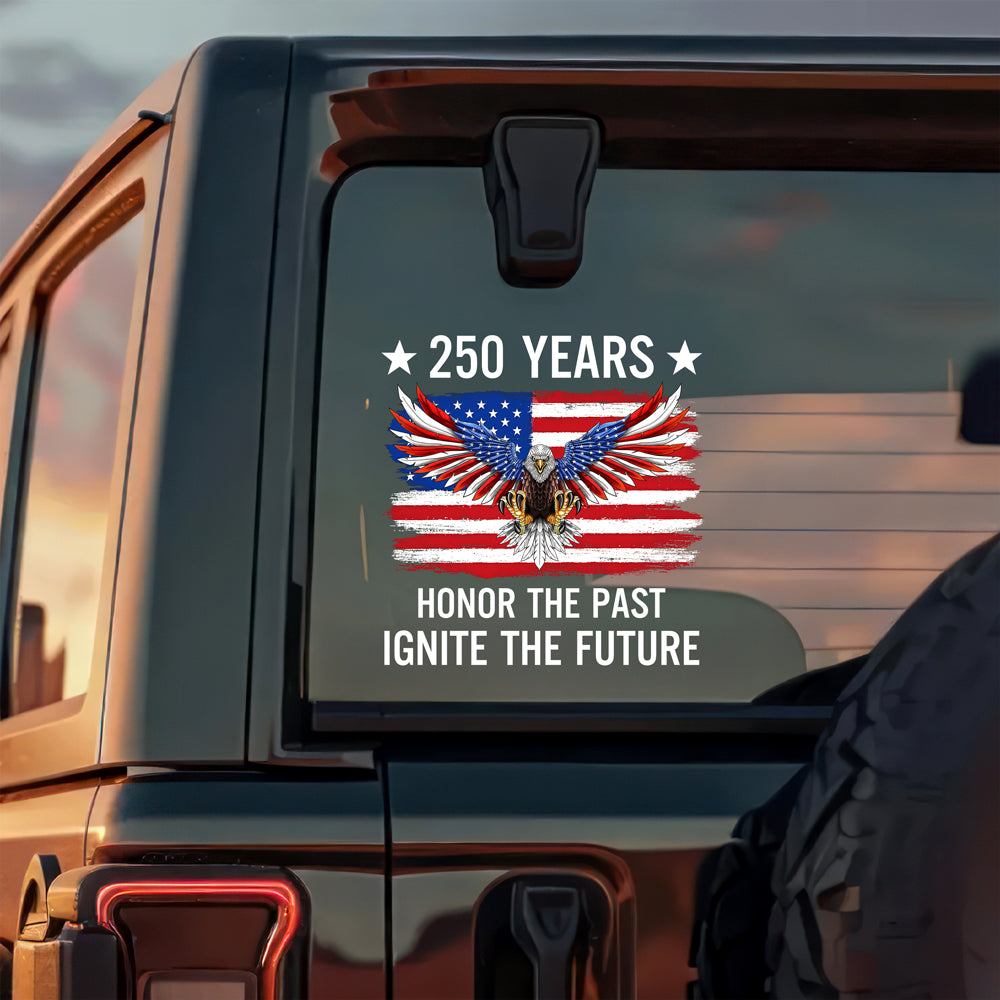 America 250th Anniversary Car Window Decal Sticker | Bald Eagle Flag Tee for July 4th HO82 901066
