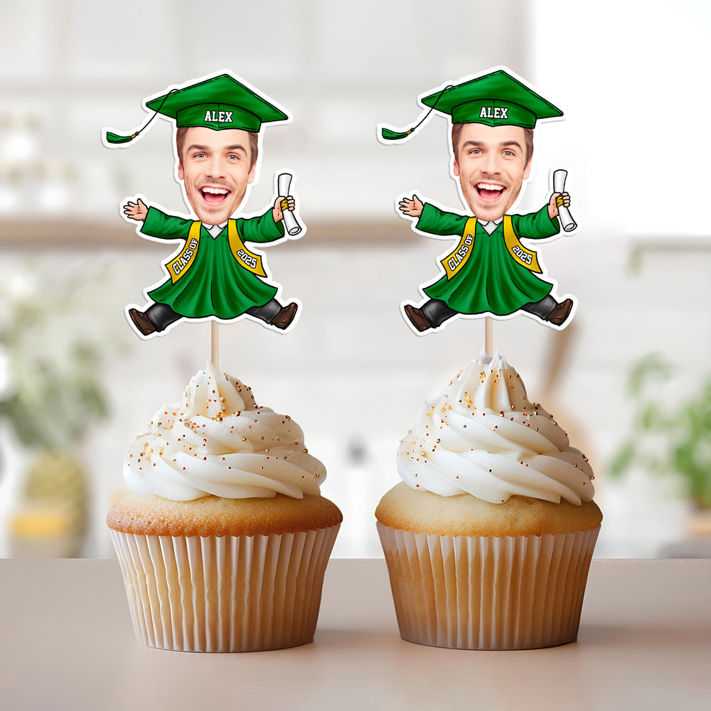 Topper personalizados para cupcakes con caras divertidas – Promoción 2025 – Decoración de graduación HA75 892156
