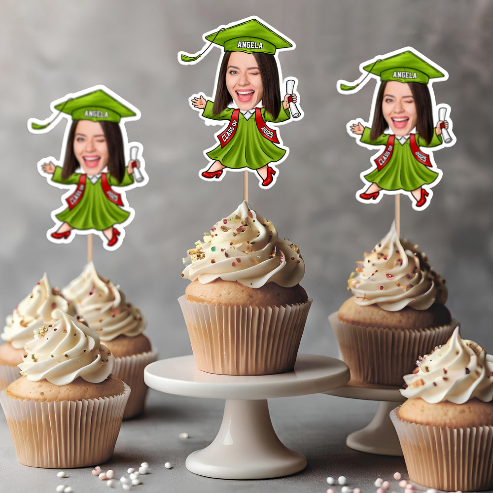 Topper personalizados para cupcakes con caras divertidas – Promoción 2025 – Decoración de graduación HA75 892156