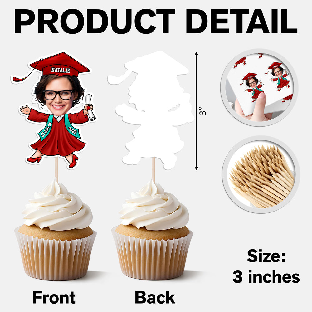 Topper personalizados para cupcakes con caras divertidas – Promoción 2025 – Decoración de graduación HA75 892156
